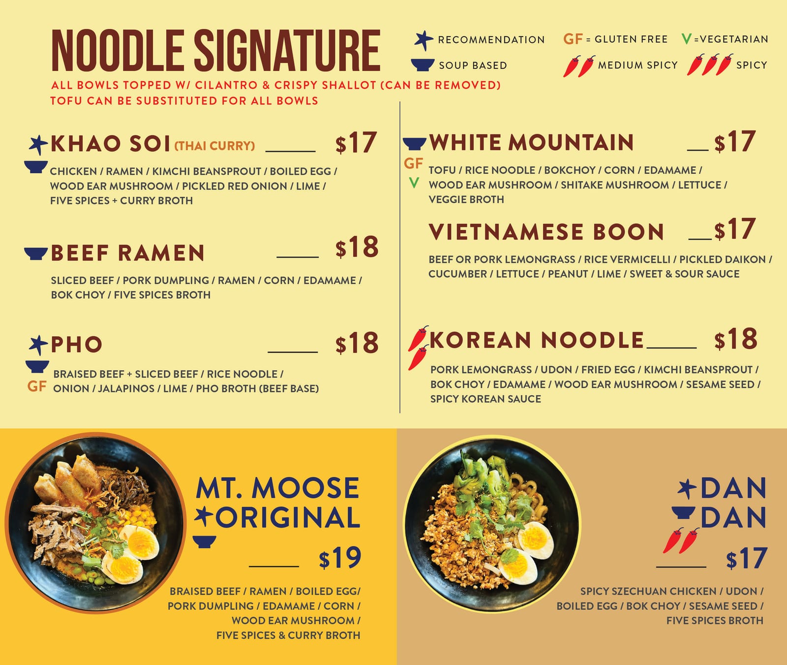 Noodle signature menu board