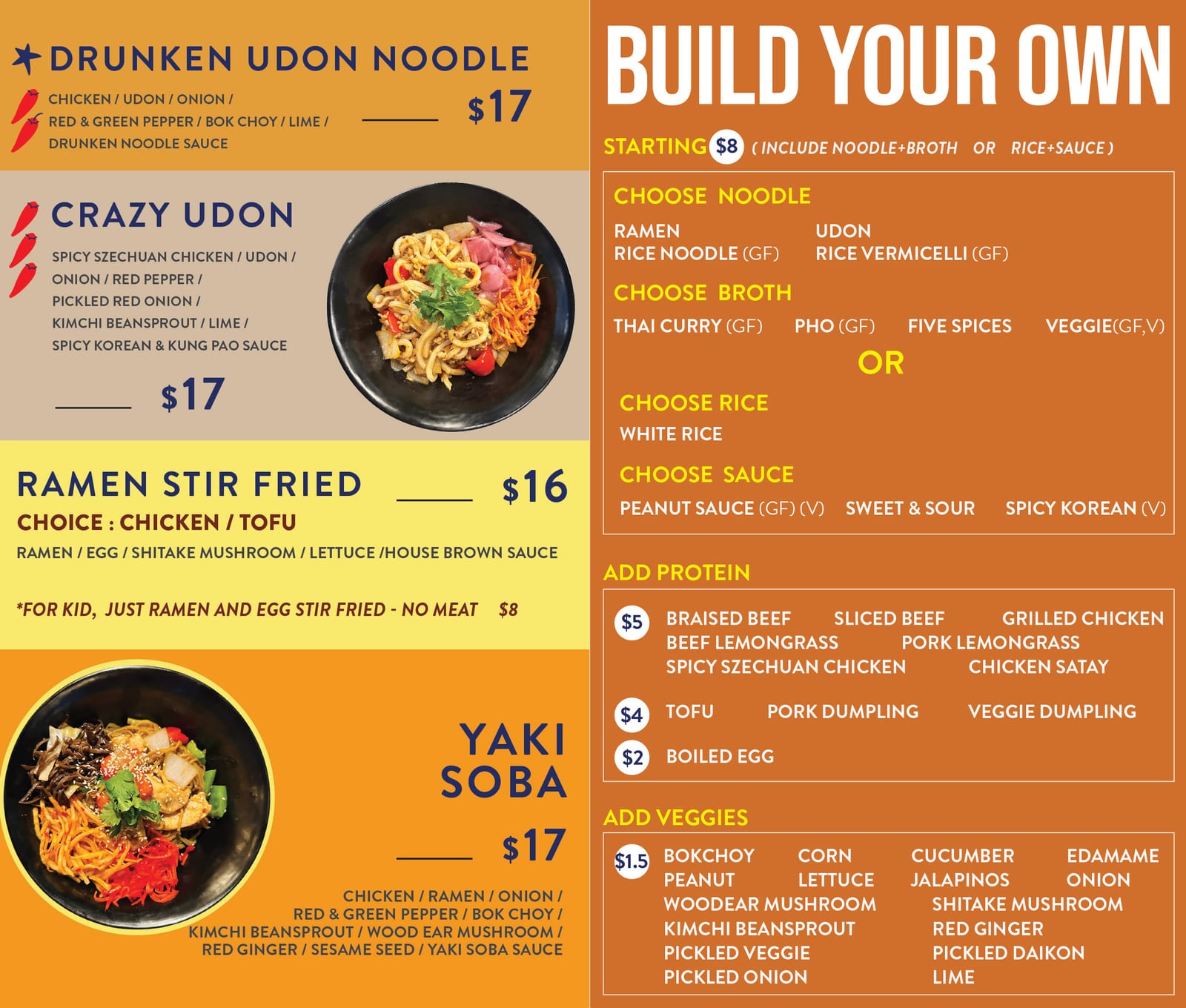 Noodle signature menu board, continued