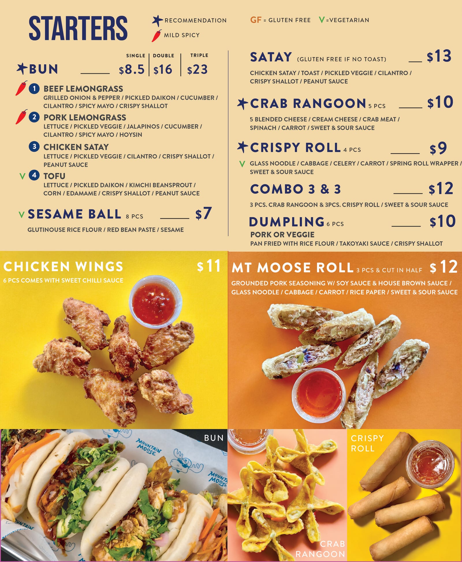 Starters menu board