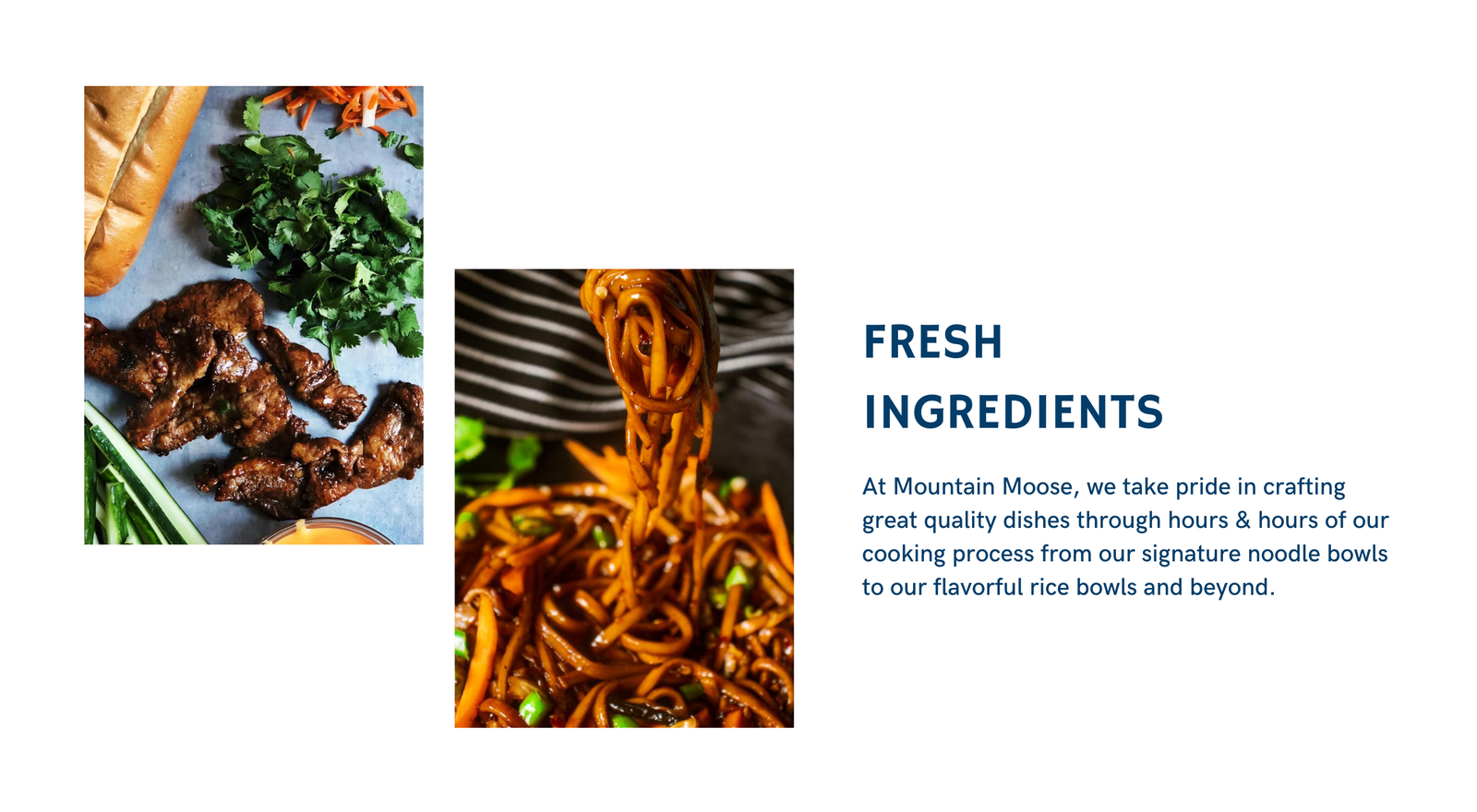 Mountain Moose dishes — banh mi, grilled beef & noodles