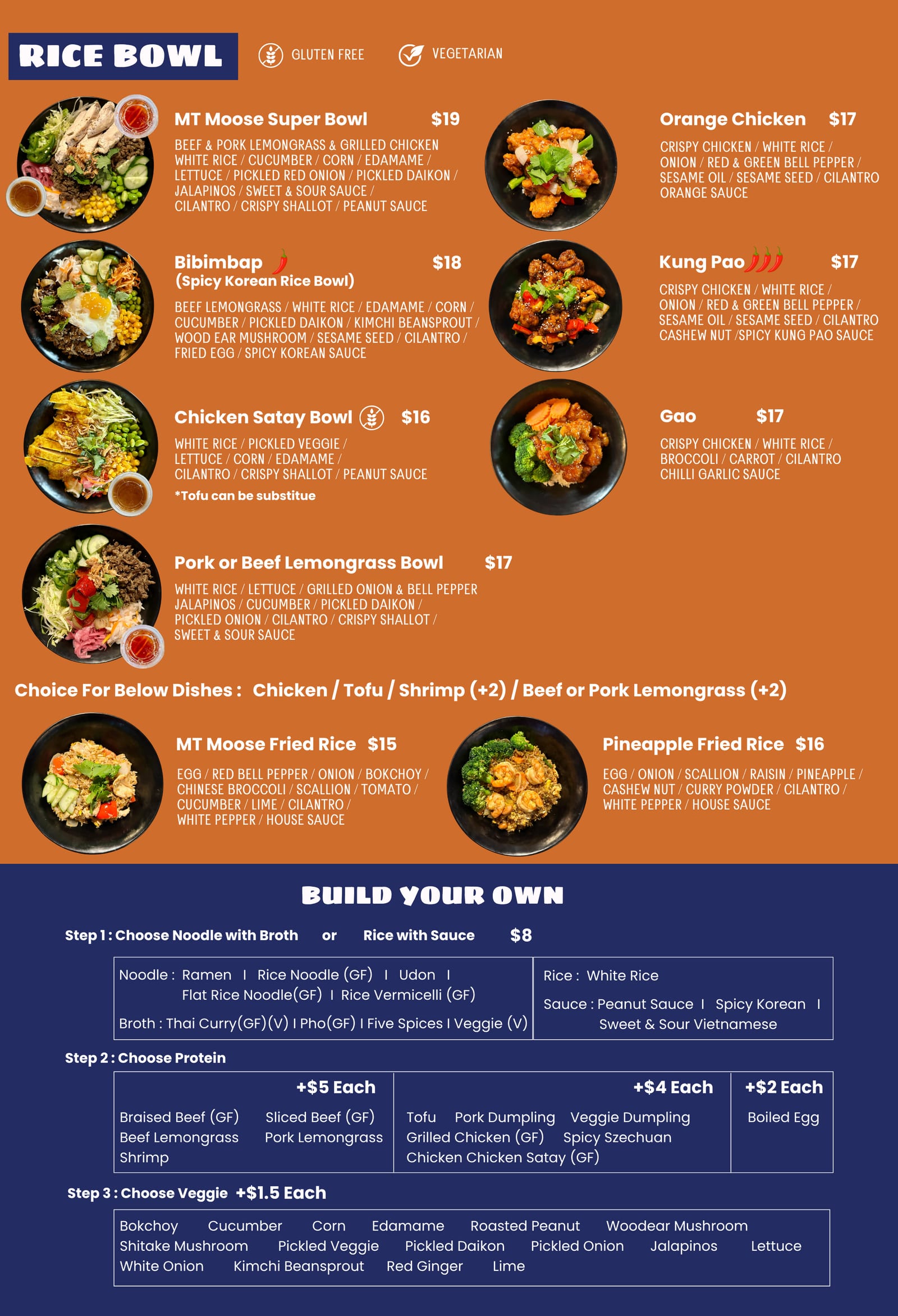 Rice bowl and build your own menu board