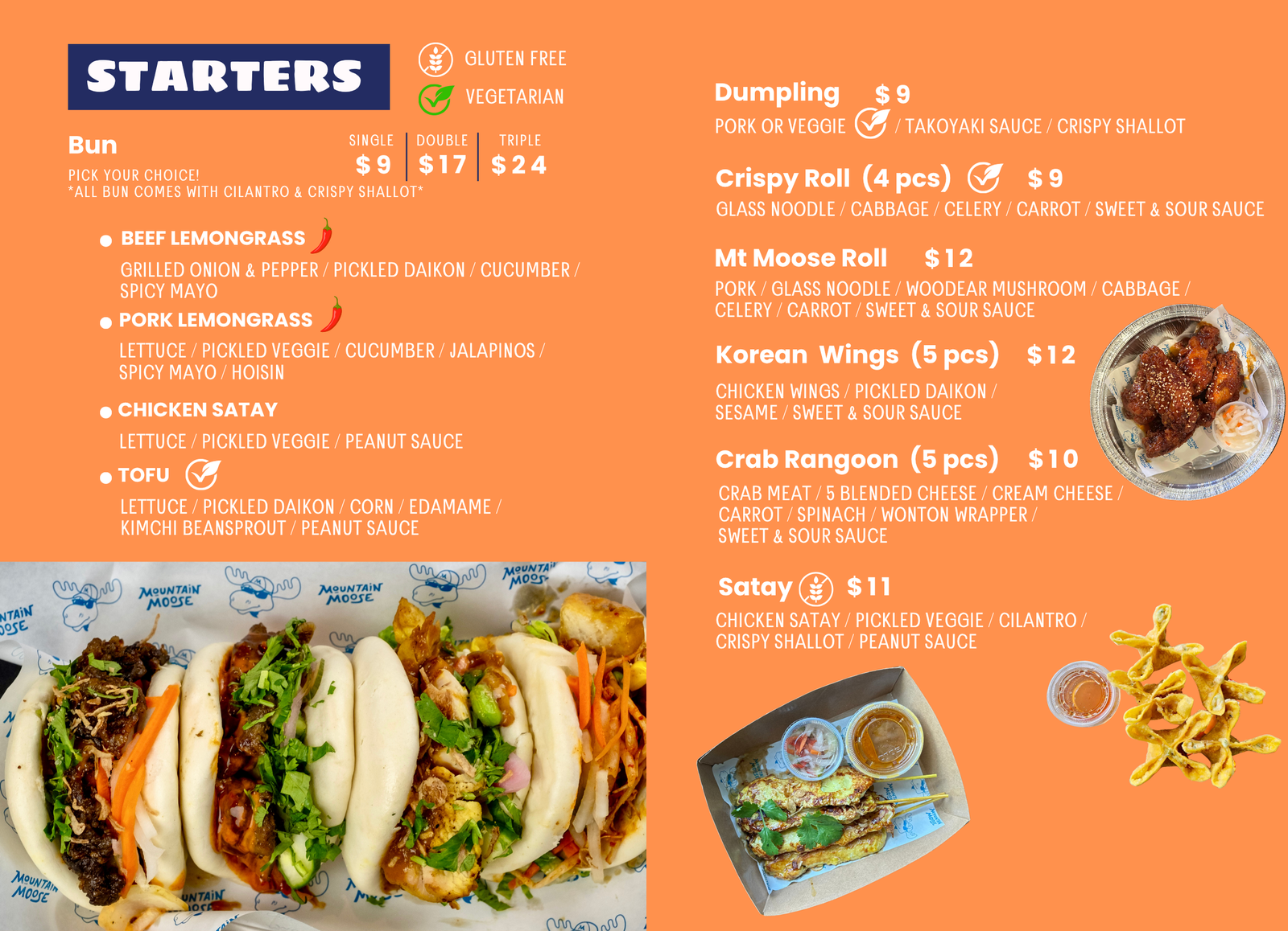 Starters full menu board